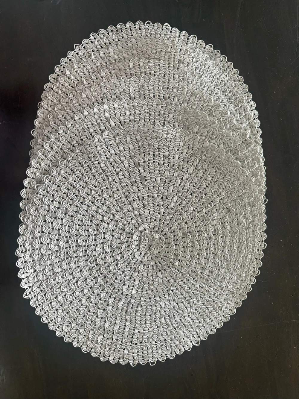 Set of 6 Round Crochet-Style Placemats in Light Gray